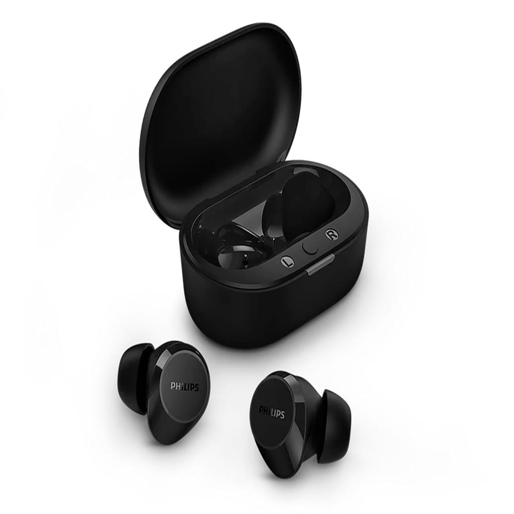 Fone de ouvido sem fio Philips TWS True Wireless IPX4, preto, com estojo de carregamento