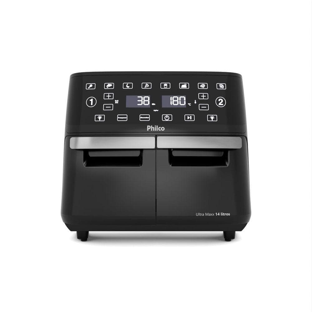Fritadeira Philco 14L com painel digital preto e prata