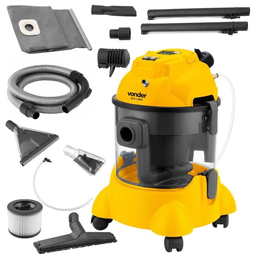 Aspirador de pó profissional Vonder ELF 2300 com acessórios, amarelo e preto