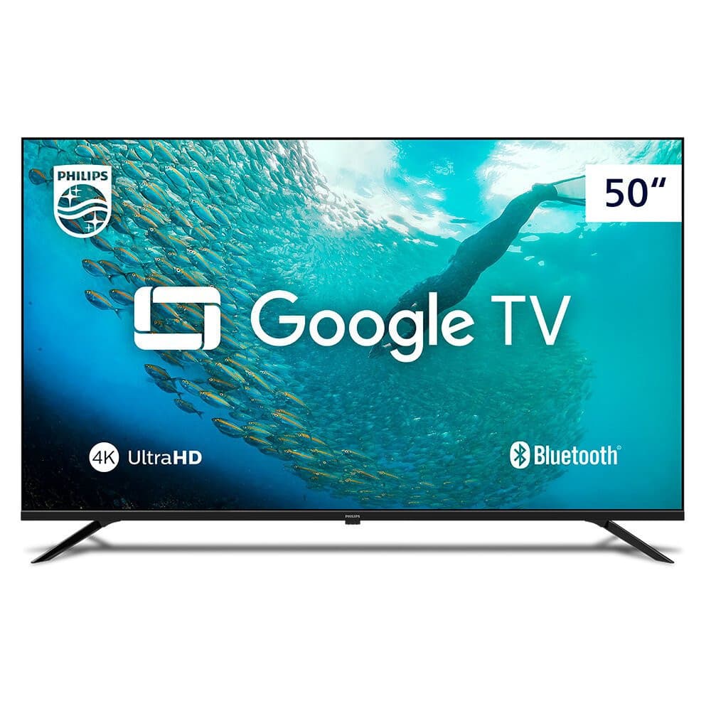 Smart TV Philips 50 polegadas 4K UHD com Google TV e Dolby Audio, tela azul