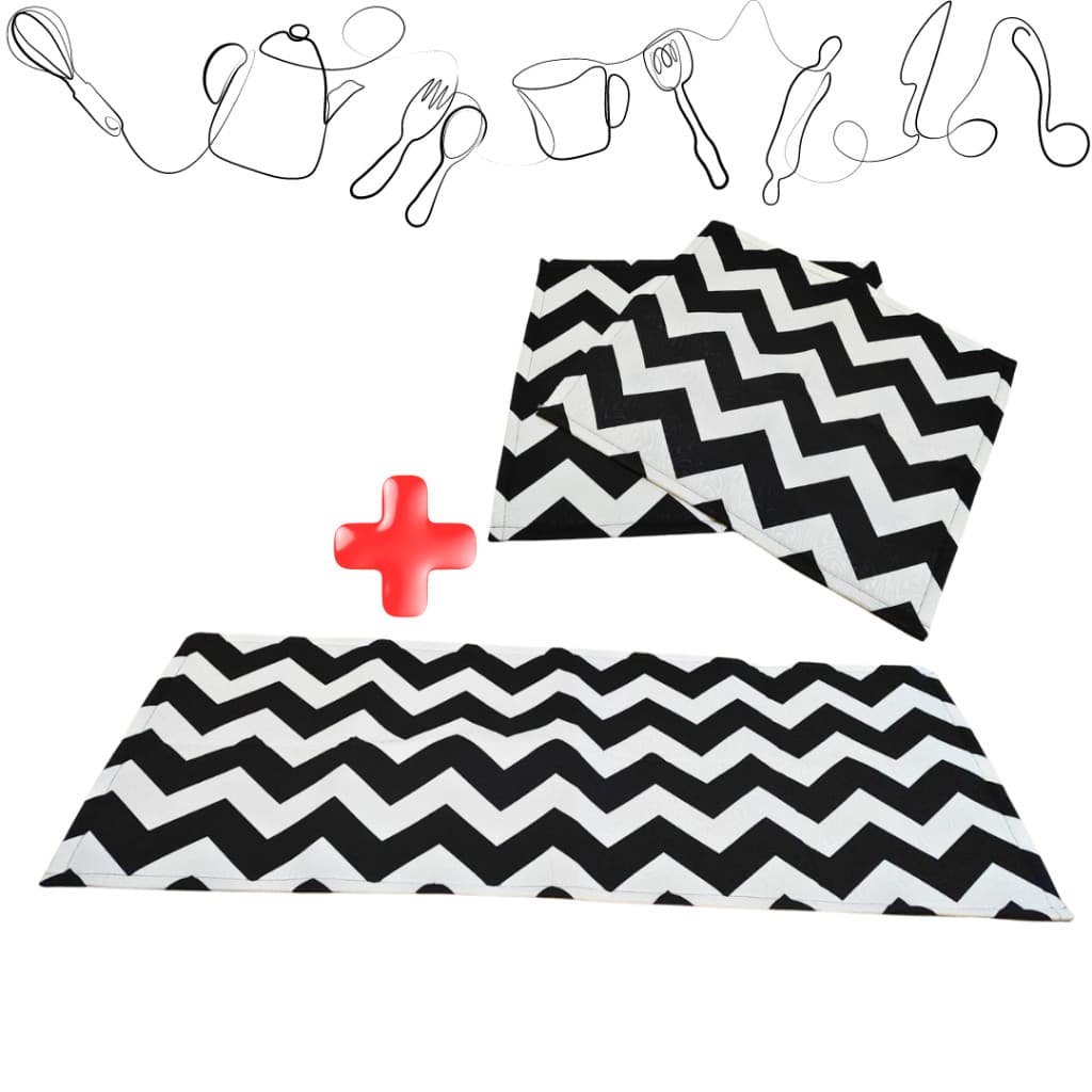 Tapetes de cozinha antiderrapantes preto e branco com padrão chevron - oferta de três peças