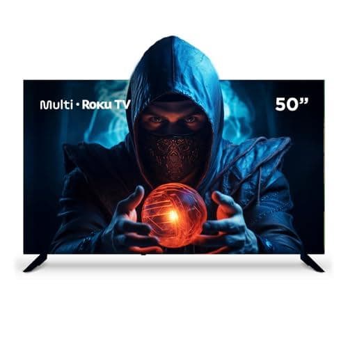 Smart TV Multi 50 polegadas 4K Roku com personagem misterioso