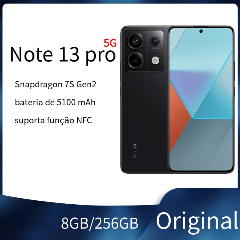 Smartphone Xiaomi Redmi Note 13 Pro 5G, cor preta, câmera dupla, NFC, 5100mAh