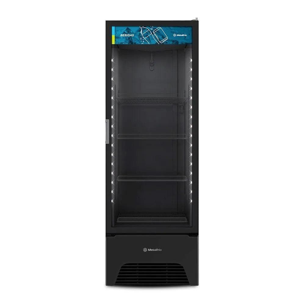 Expositor Vertical Metalfrio Optima 572l 1 Porta Preto 127V VB52AH com porta de vidro e compartimentos