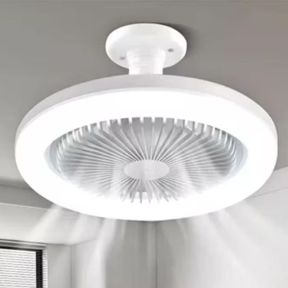 Ventilador de teto branco com luz e controle remoto, cinco folhas, silencioso e econômico