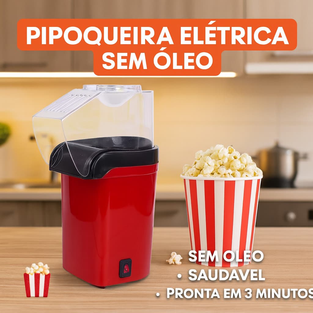 Pipoqueira Elétrica Sem Óleo 110V / 220V – Pipoca Saudável, Rápida e Crocante | Ideal p/ Casa, Festa e Cinema