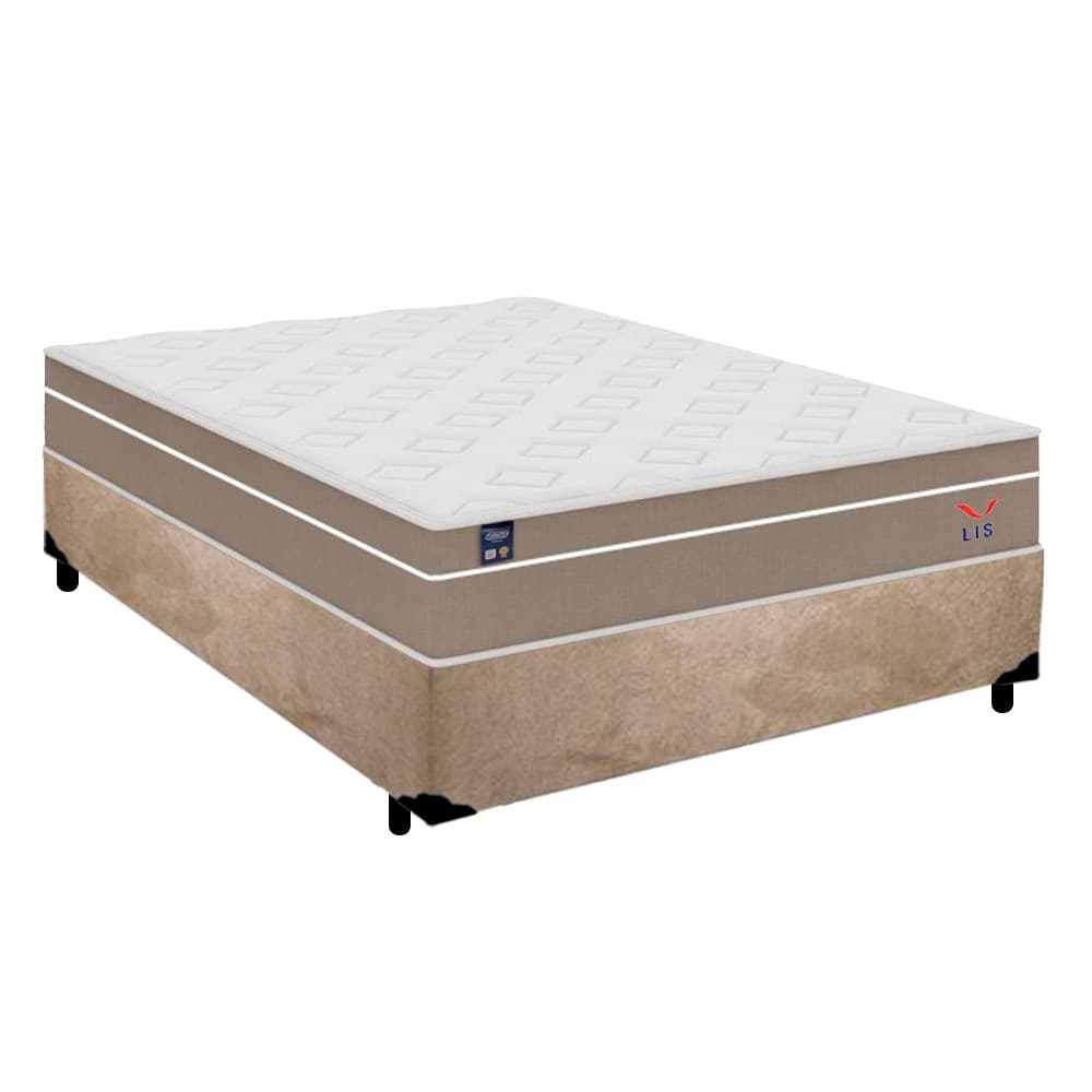 Cama Box Casal Suede + Colchão Lis Molas Ensacadas SuperPocket Plumatex 138x188x64cm