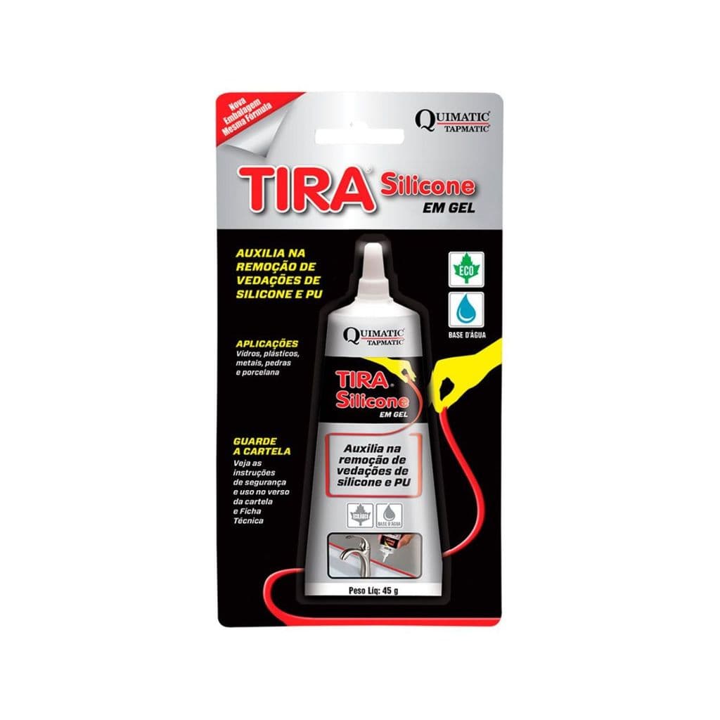 Embalagem da Tira Silicone Tapmatic Quimatic em gel, fundo branco, aplicador de silicone, remoção de vedações de silicone e PU