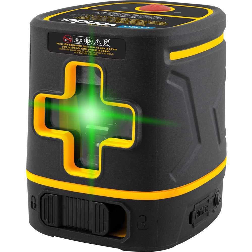 Nível a laser recarregável NLR020 Vonder com luz verde acesa, preto e amarelo