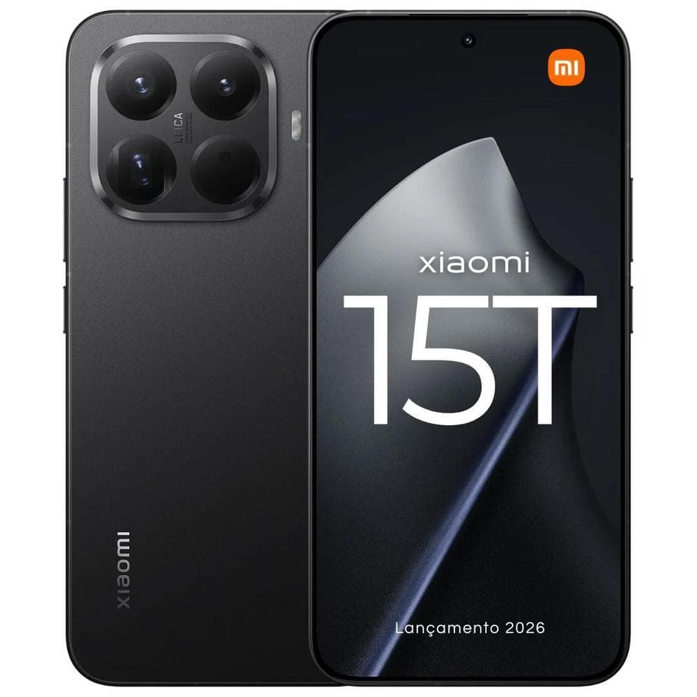 Smartphone Xiaomi 15T 5G em preto com câmera quadrupla e logotipo Xiaomi na traseira