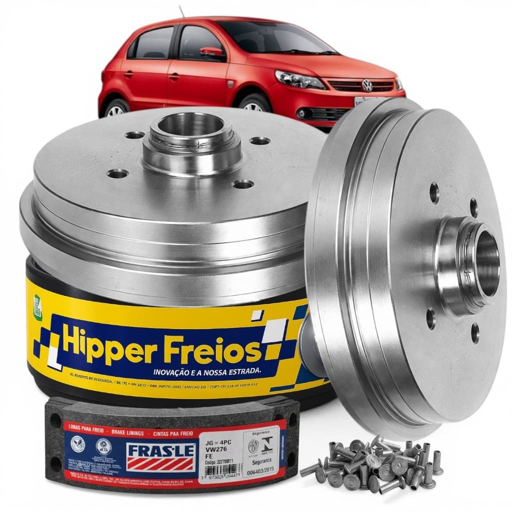 Kit Tambor Freio Traseiro Gol G5 Voyage Tambor 80mm Hipper HF65A + Lonas Fras-le VW276