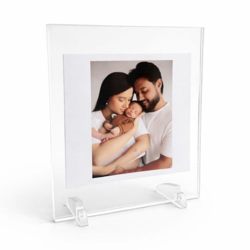Porta retrato acrílico transparente moderno minimalista com foto de família