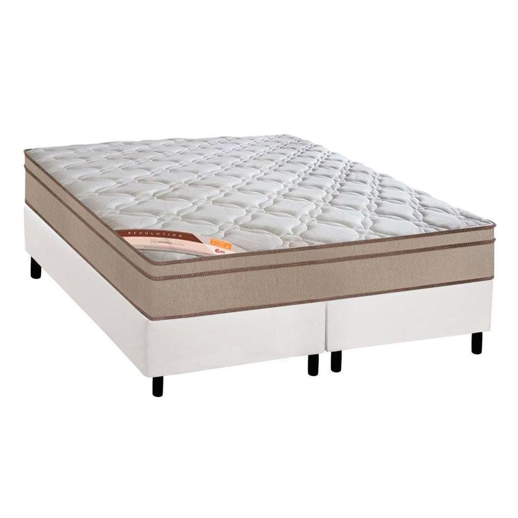Cama Box Queen com Colchão de Molas Ensacadas Castor Pocket Revolution Híbrido e Base CRC Courano White