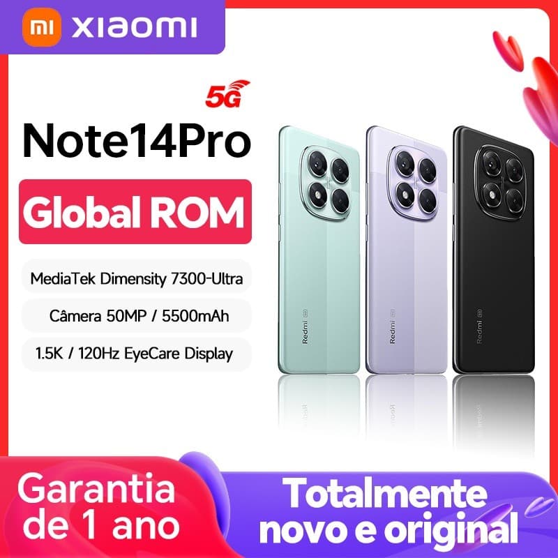 Xiaomi Note 14 Pro 5G Global ROM - Smartphone com 5G, Câmera 50MP, 5500mAh, 120Hz, 256GB, Garantia de 1 ano