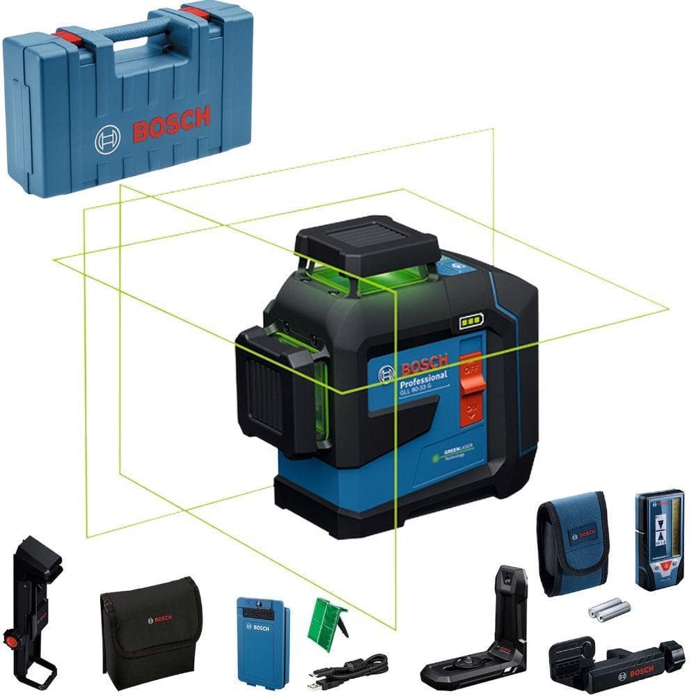 Nível a laser de linhas verdes Bosch GLL 8033 G com receptor LR7 e maleta