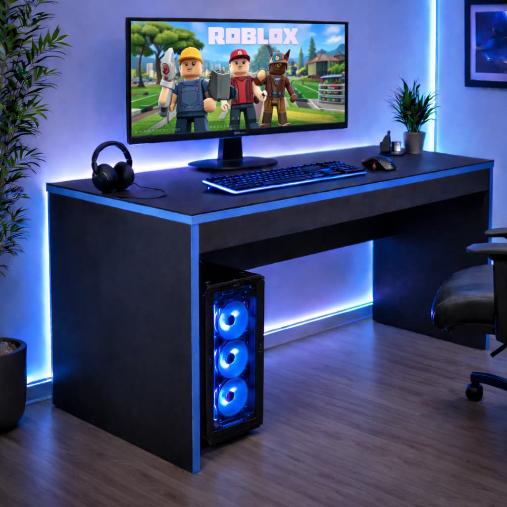 Mesa gamer Azul Escrivaninha para Estudos e Jogos Infantil Quarto Gamer