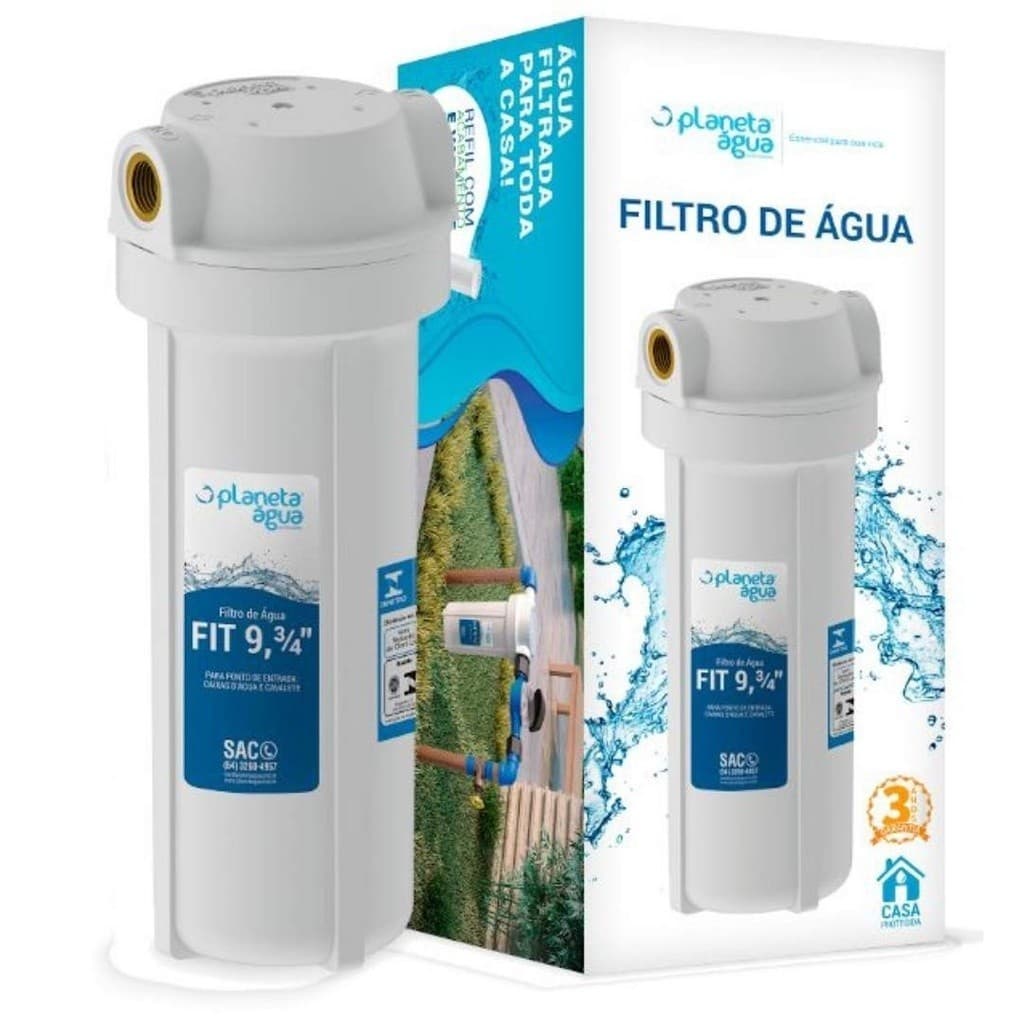 Filtro Purificador para Água Fit Rosca Metal 9.3/4" com Refil Polipropileno Caixa d´água Hidrômetro Planeta Água