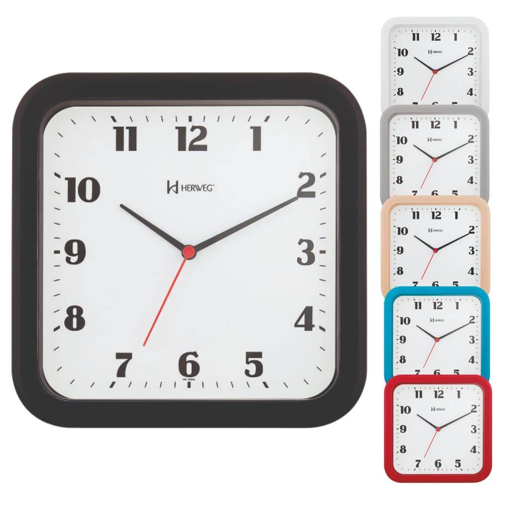 Relógio de Parede Quadrado Herweg 6145 23cm Branco e Preto