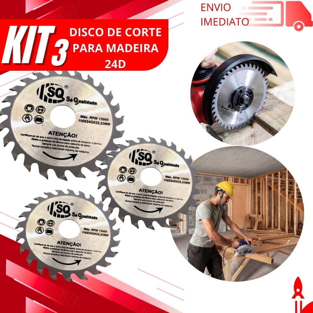Kit 6/3/2 Disco de Corte Serra Widea 110x22,23MM 24 Dentes Profissional