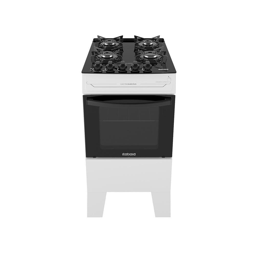 Fogão Itatiaia 4 Bocas Electra Glass Plus com Acendimento Automático, branco e preto, mesa de vidro