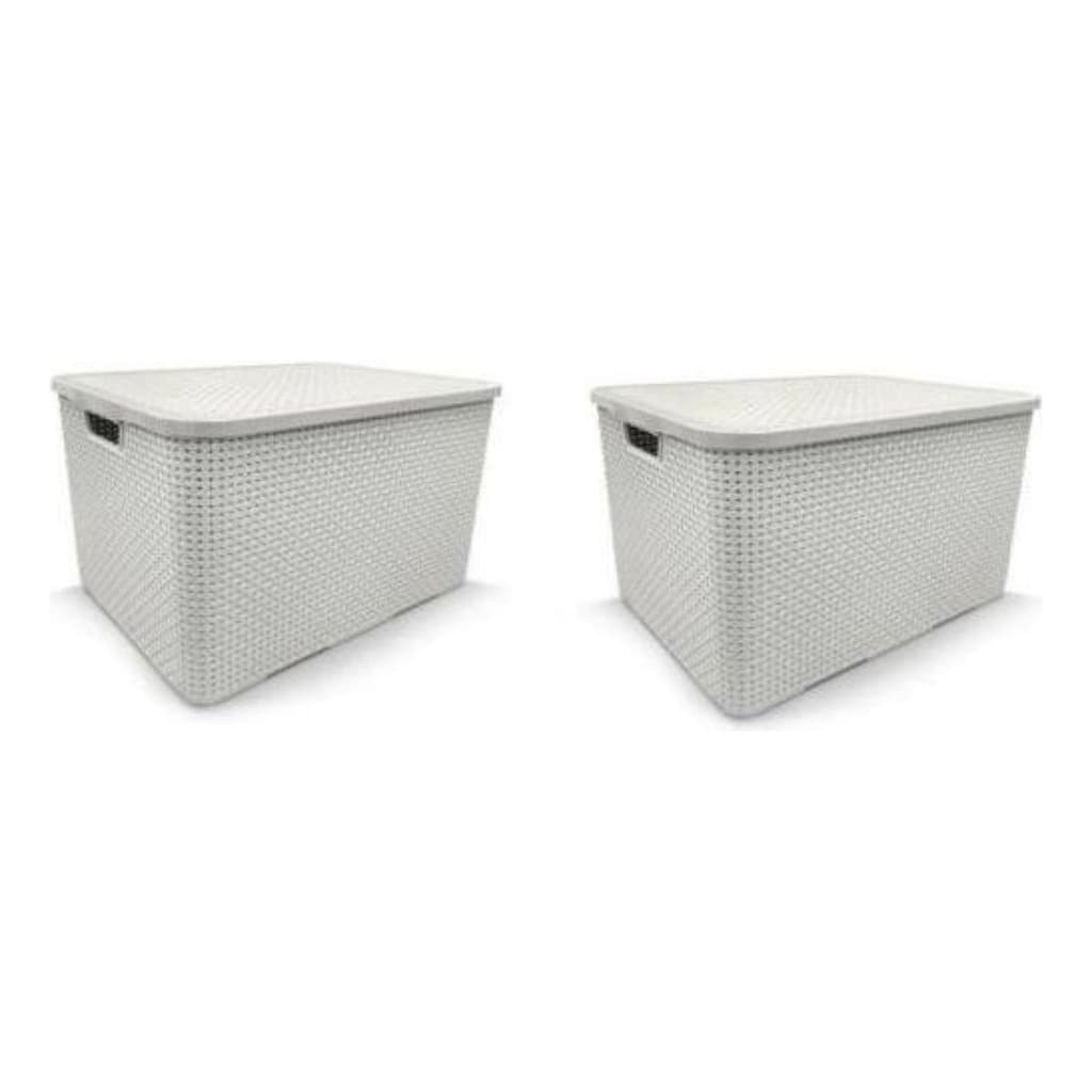 Kit 2 Caixas Organizadoras Rattan 70 Litros Grande Com Tampa Premium Organizador Multiuso