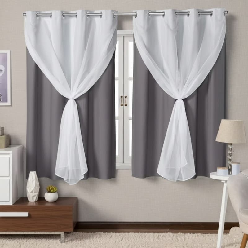 Cortina blackout com voil cinza e branco para quarto e sala