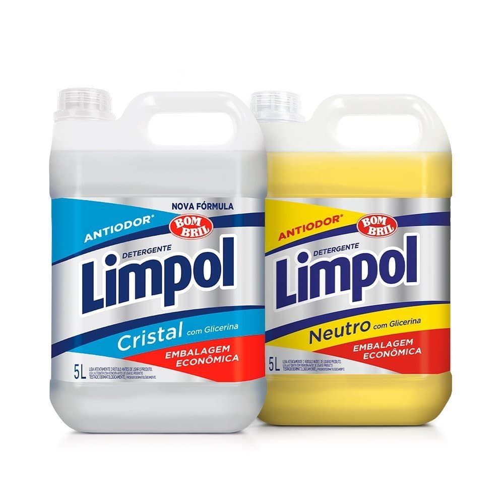 Detergente Limpol 5 litros branco e amarelo, embalagens econômicas