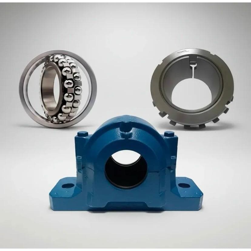 Kit 3 rolamentos com rolamento cilíndrico, flange e esferas com carcaça azul