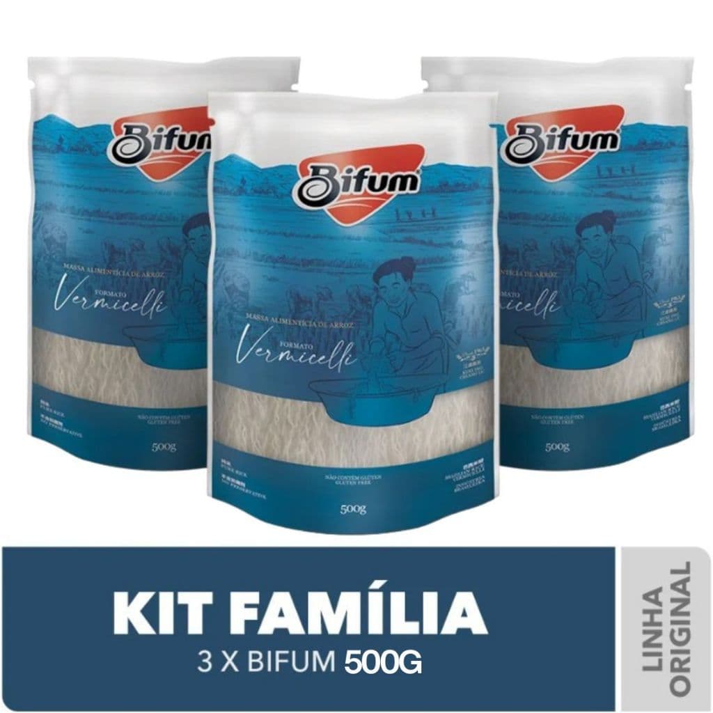 Kit família Bifum macarrão de arroz sem glúten 3x500g