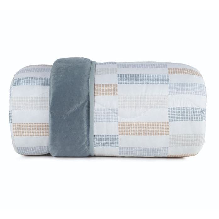 Edredom Solteiro Blend Comfort Plush Sherpa Estampado Altenburg Azul e Branco