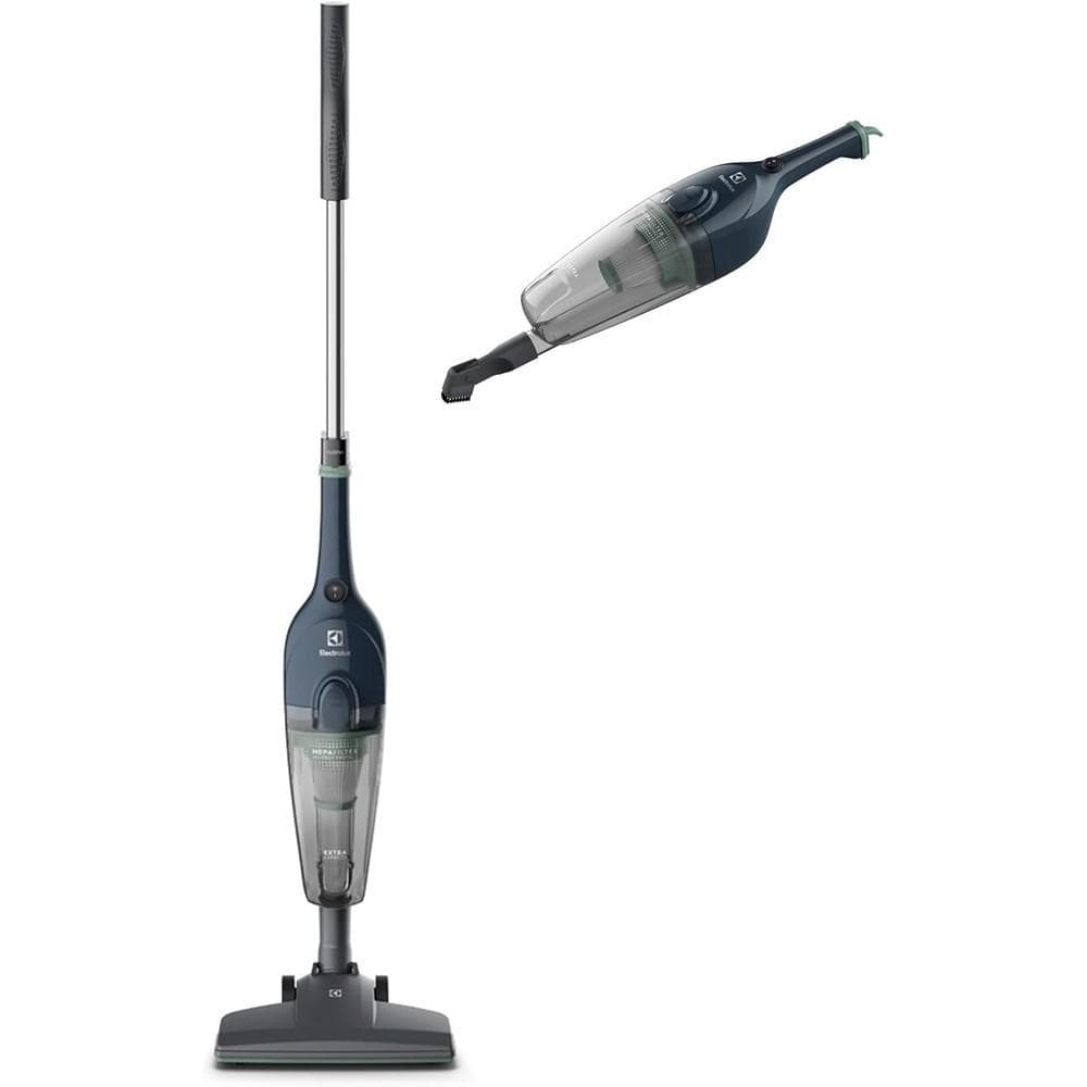 Aspirador vertical Electrolux STK14 cinza e preto em fundo branco