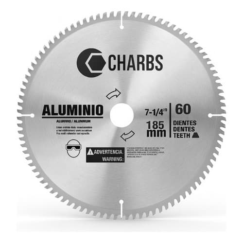 Serra circular Charbs 185mm para alumínio, 60 dentes, 7 1/4 polegadas, cinza