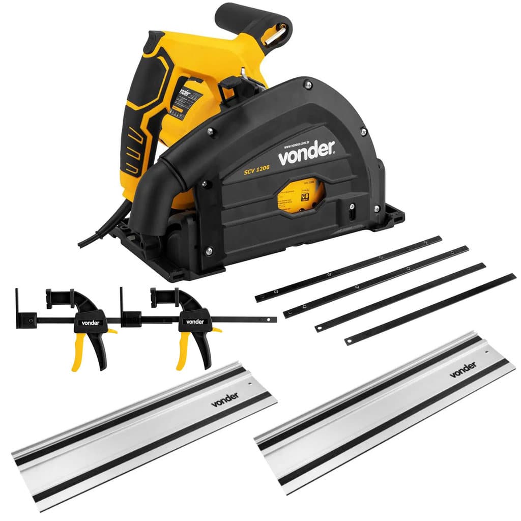 Kit Serra Circular de Trilho 6.1/2 1200w Vonder SCV1206 220v + 2 Trilhos Guia 1000mm com Emendas e Sargentos