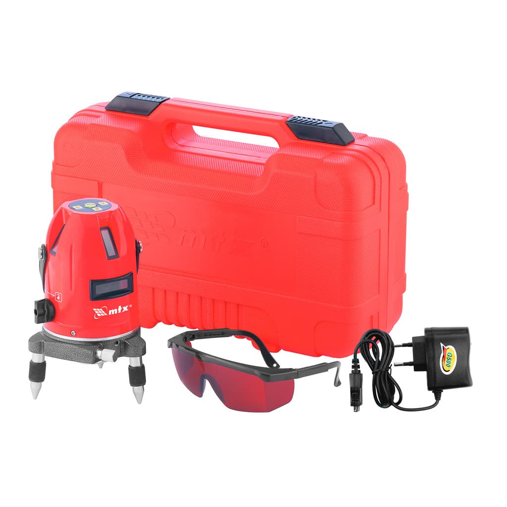 Kit Nível Laser Autonivelante 4 Linhas Verticais 1 Horizontal MTX com maleta e óculos