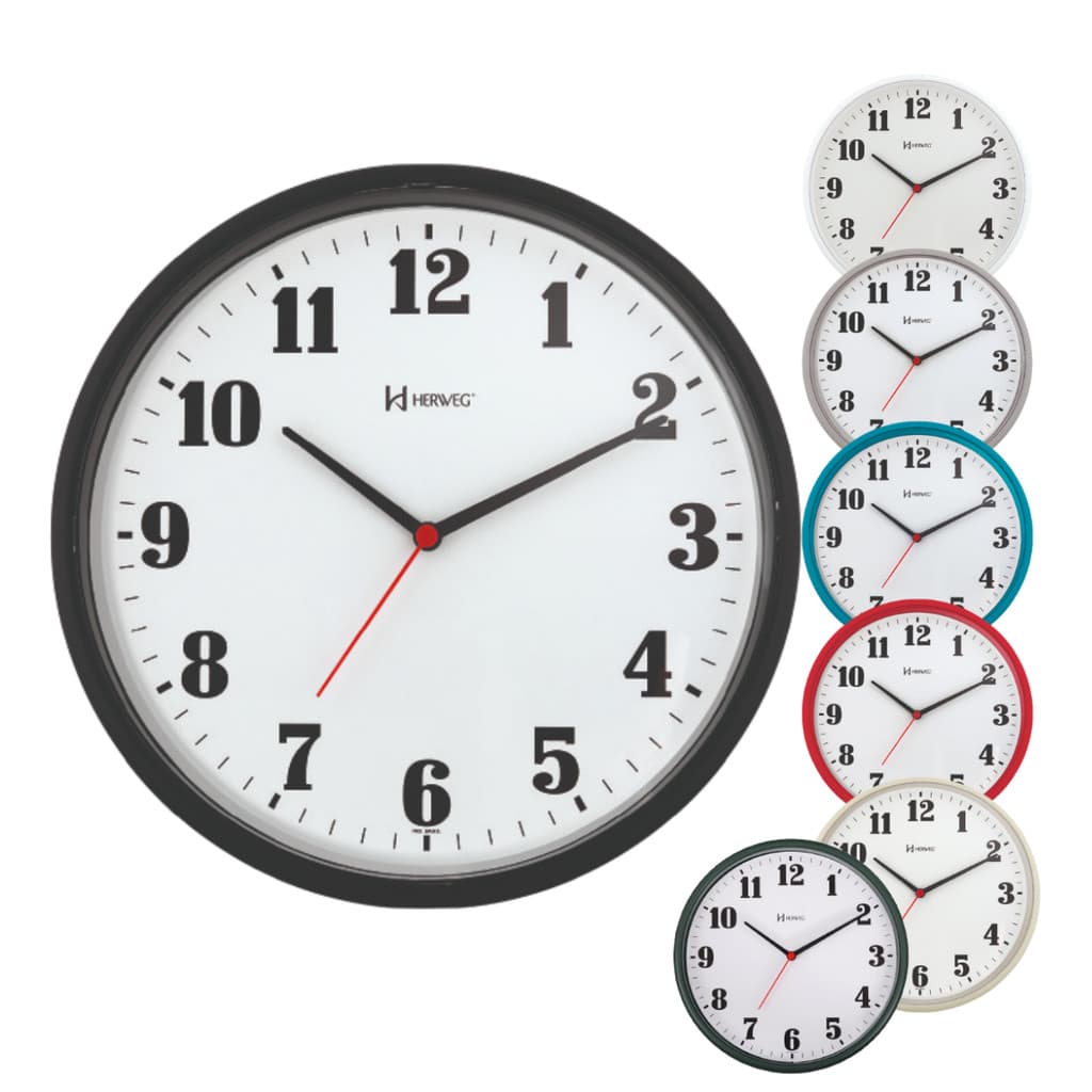 Relógio de Parede Redondo Herweg 6126 26cm branco com números pretos