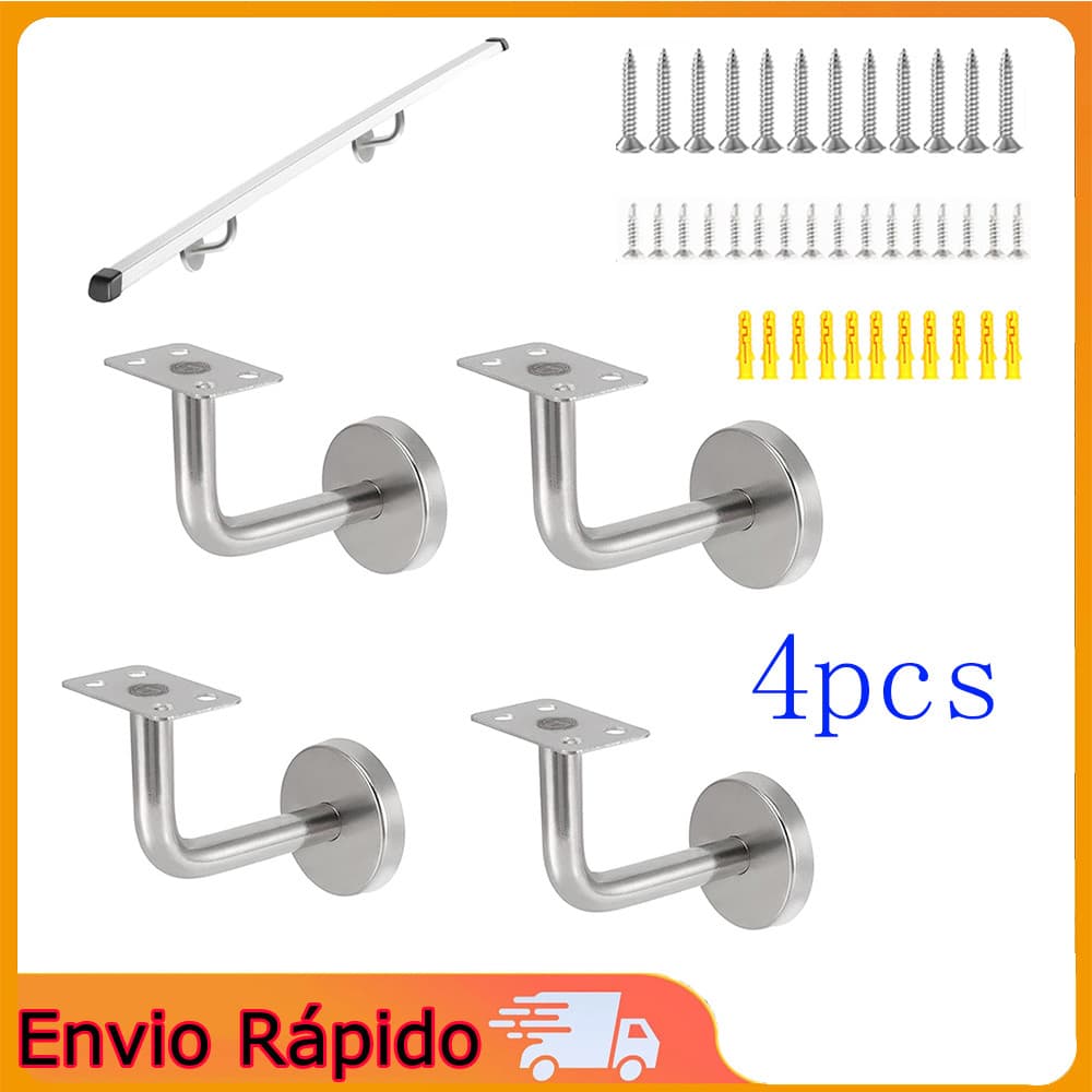 Conjunto de 4 suportes para corrimão de escada em aço inoxidável com parafusos de fixação