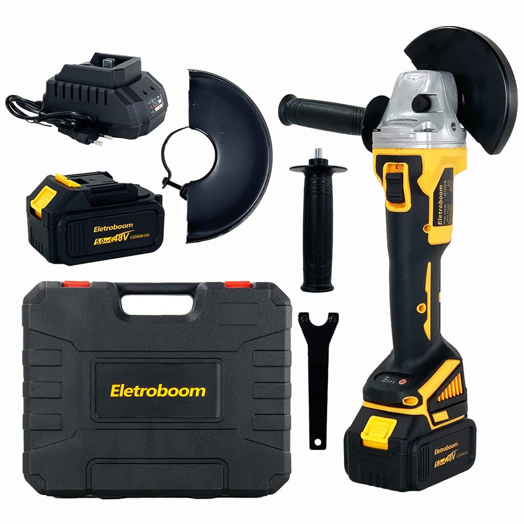 Kit completo esmerilhadeira angular a bateria 48V Eletroboom com maleta, 2 baterias e acessórios