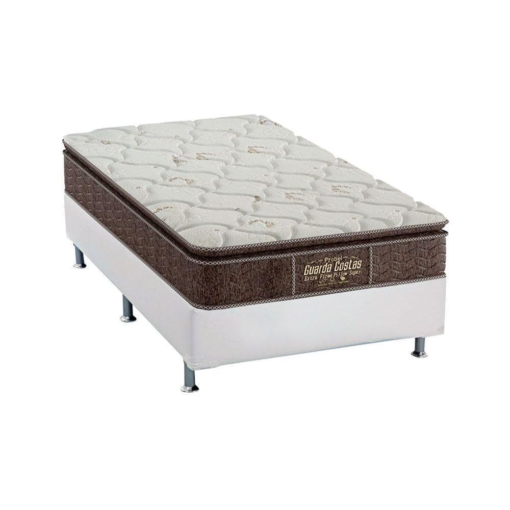 Cama Box Solteiro: Colchão Ortopédico Probel Guarda Costas Extra Firme + Base CRC Courano White(88x188)