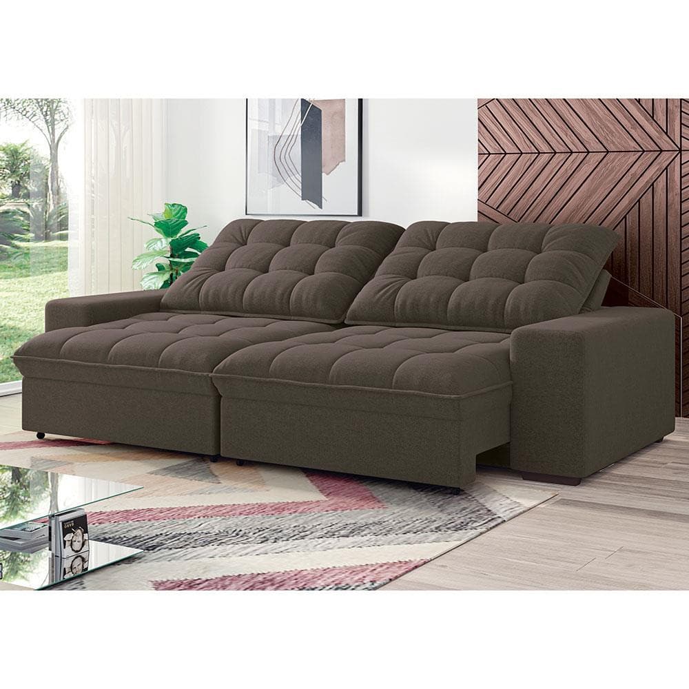 Sofá de canto retrátil reclinável Linoforte Benetton 4 lugares suede marrom