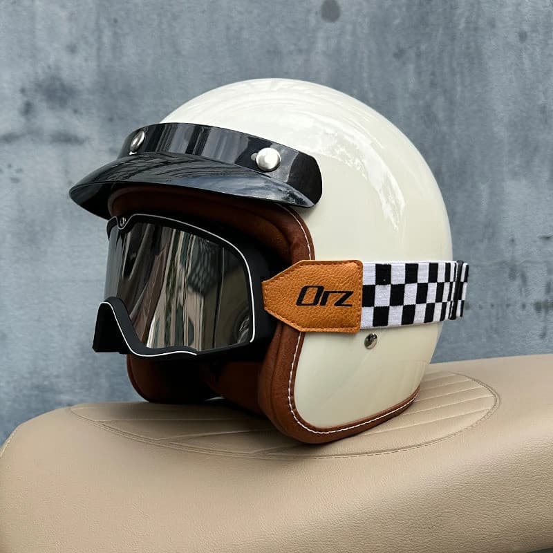 Capacete de motocicleta masculino feminino Retro meio capacete motocicleta veículo elétrico 3|4 Capacete 6UJQ