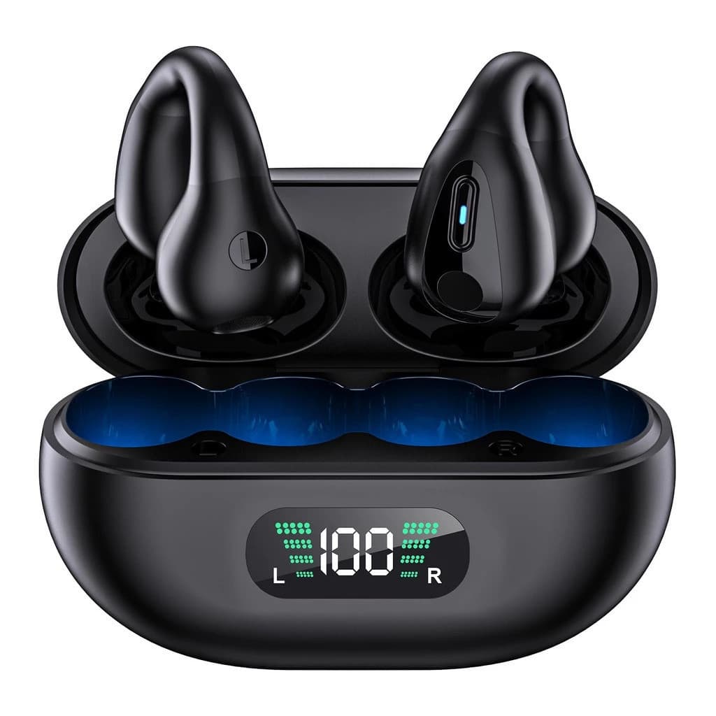 Fones de ouvido sem fio X22 Bluetooth 5.3 com base de carregamento azul e display digital