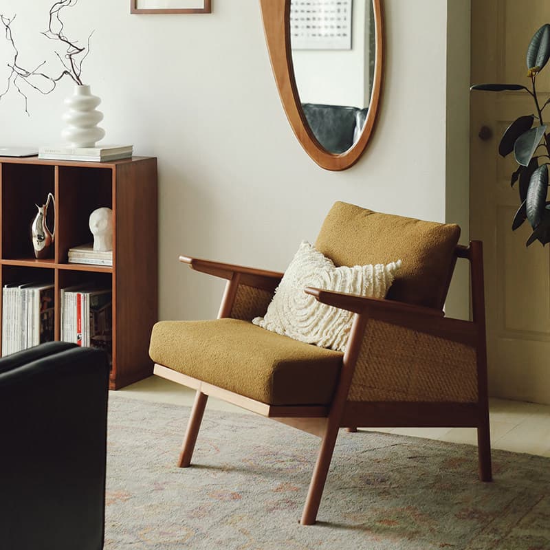 Japonês rattan sofá cadeira de madeira maciça varanda braço preguiçoso cadeira Log estilo lazer rattan cadeira única