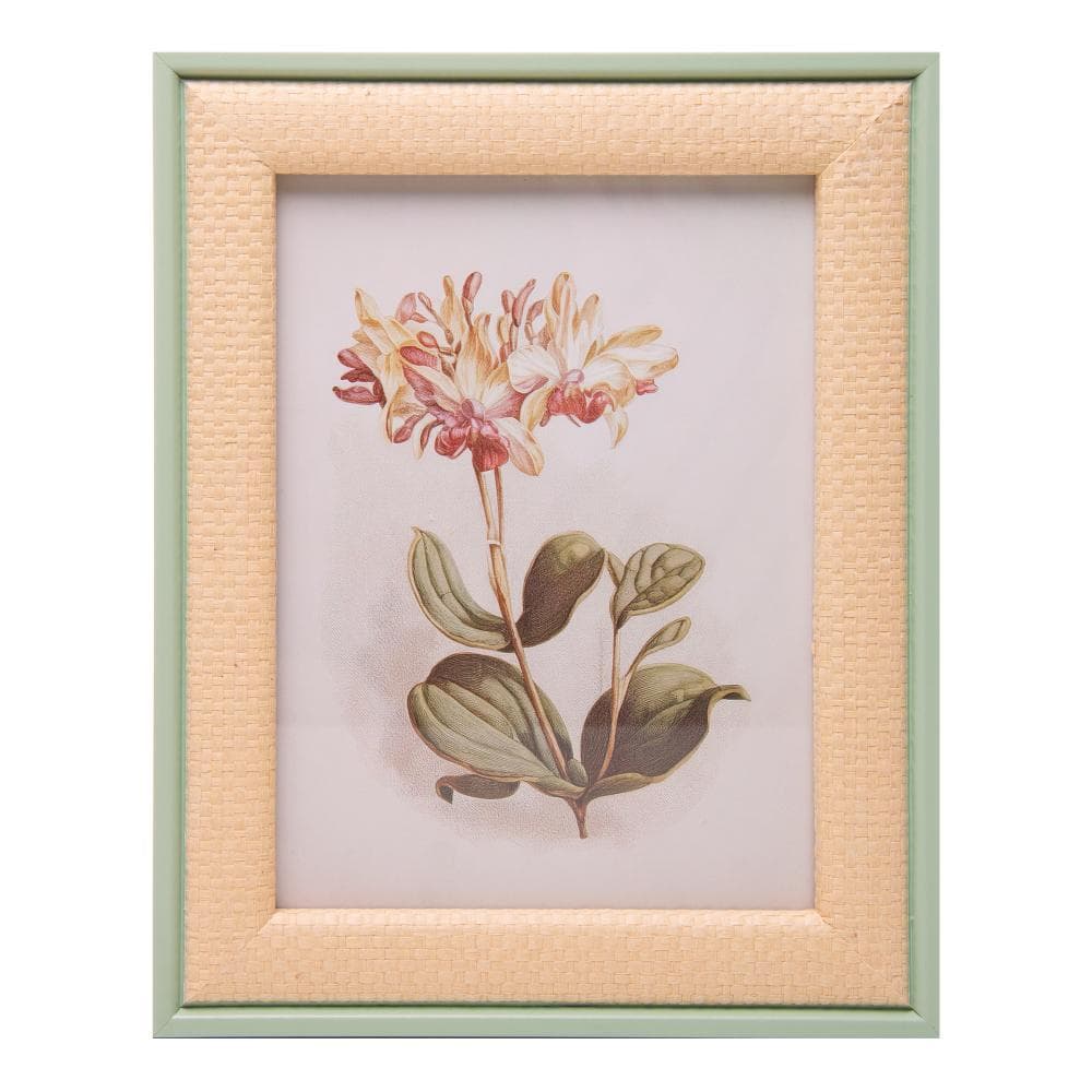 Porta-retrato trançado rústico com pintura de flor verde e branco