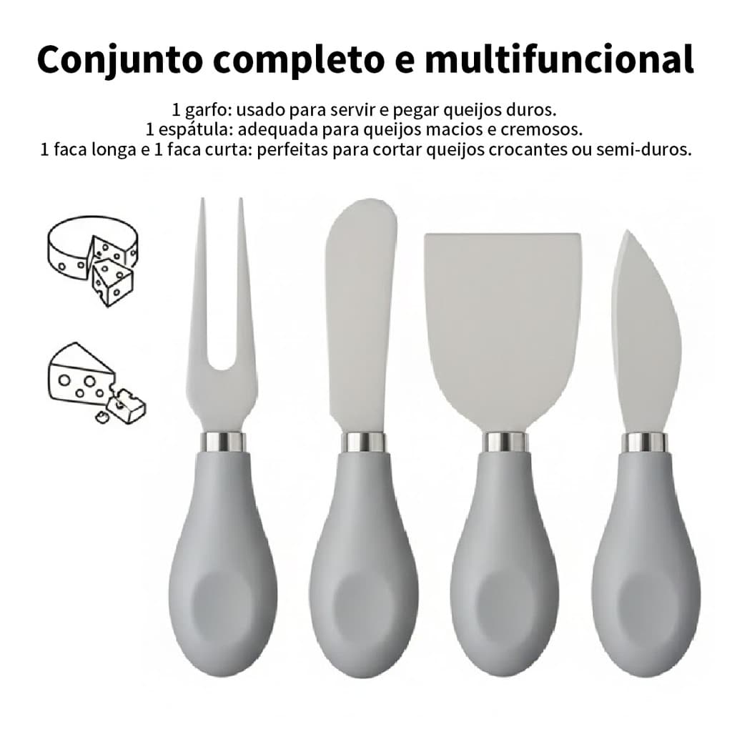 Conjunto de facas de queijo de aço inoxidável com cabos cinzentos