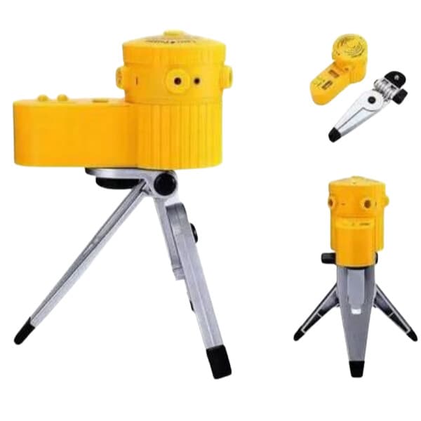 Nível laser amarelo com tripé, duas linhas cruzadas e um ponto, 10 metros