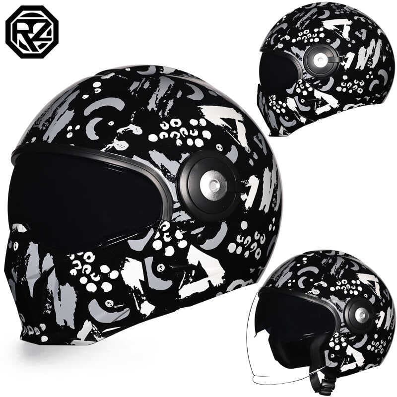 Orz Retro Capacete Inverno Preto Samurai Combinação Capacete Homens Mulheres Motocicleta Meio Capacete Capacete Completo