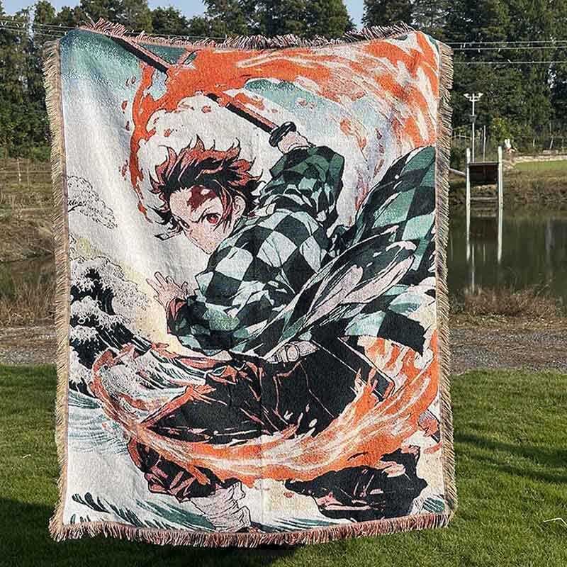 Cobertor de sofá Anime desenho animado poliéster algodão tapeçaria Jacquard capa cobertor tricô arte cobertor fio grosso