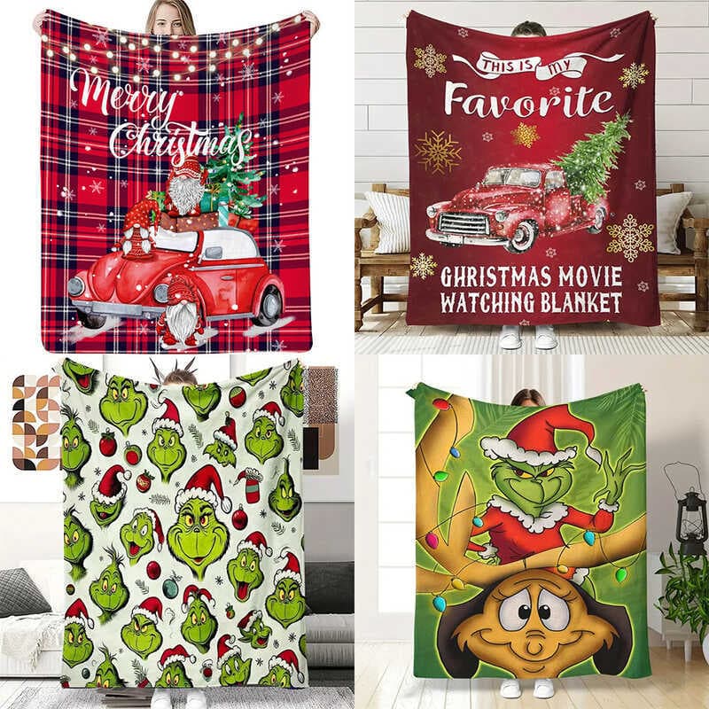 Cobertor estampado de Natal para casa, sala de estar, quarto, cobertor de flanela quente e confortável