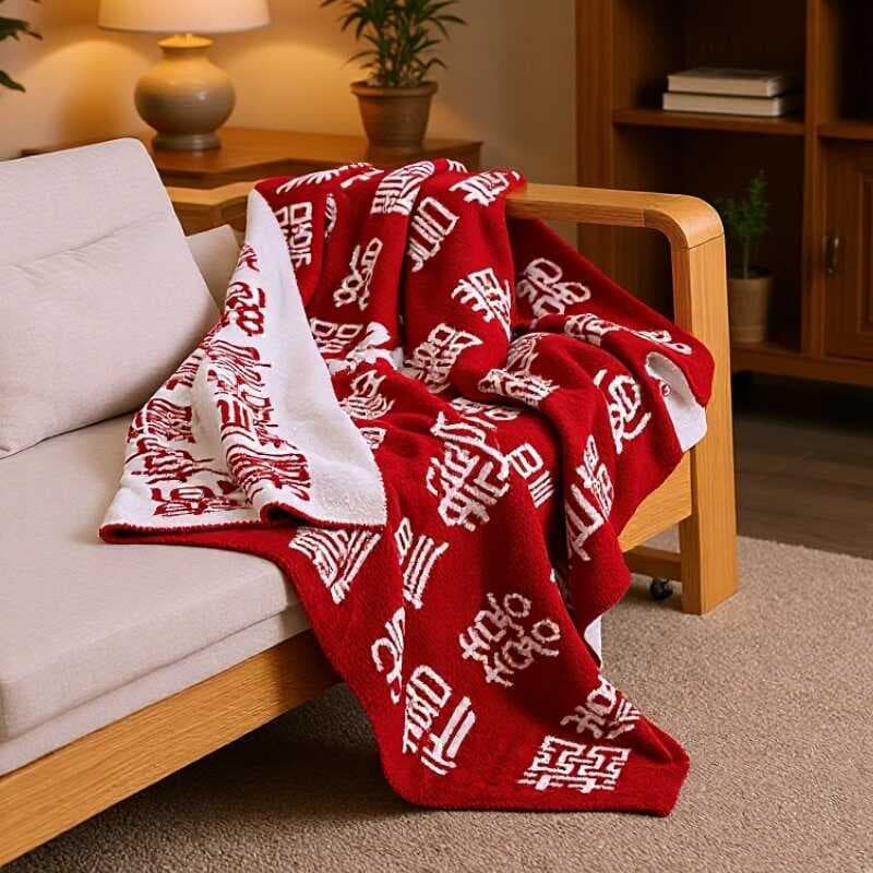 Cobertor Baixi estilo chinês nicho Design dupla face cobertor de lã meia face festivo vermelho Baifu cobertor cama quent