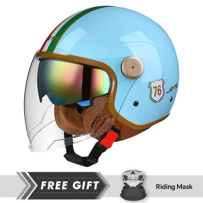 Recém-Chegados Clássico Rosto Azul Capacetes De Motocicleta Lente Dupla DOT ECE Vintage Jet Capacete Moto Equipamentos 3